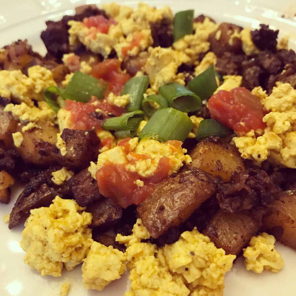 Vegan Chorizo Hash with Tofu Scramble
